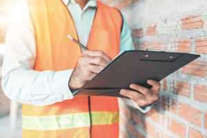 Tech Assistant completing a form on a clipboard